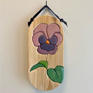 Floral Wooden Wall Decor with Purple and Green Accents